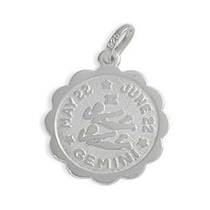   Round Sterling Silver Gemini Zodiac Pendant with Chain   18: Jewelry