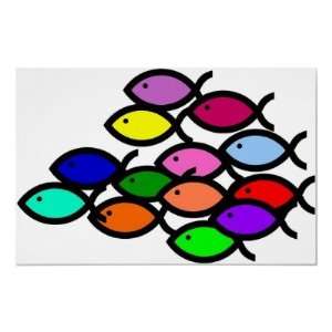  School of Rainbow Fish Symbols Poster