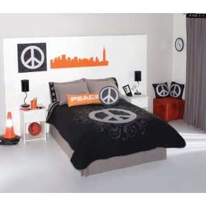  Peace Sign Grey Black Comforter Bedding Set Twin: Home 