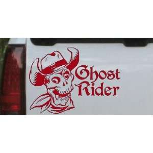 Red 10in X 13.7in    Ghost Rider Cowboy Skull Skulls Car Window Wall 