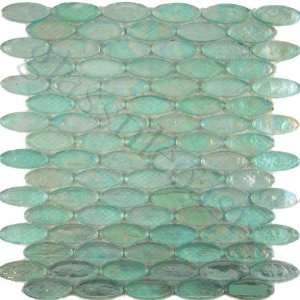   Aqua Ovals Glossy & Iridescent Glass Tile   13575