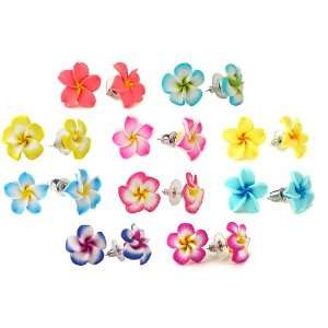 Bundle Monster Hawaiian Jewelry Fimo Plumeria Flower Earrings Set 10pc 