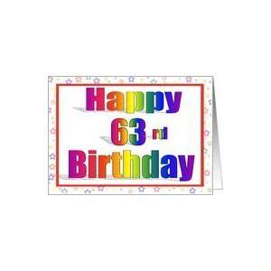  63 Years Old Birthday Cards Rainbow text with Star Border 
