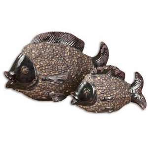  UT19335   Ceramic Fish Statues with Pebble Accents: Home 