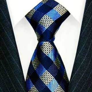 12040 LORENZO CANA Italian Silk Tie Blue Gold Plaids Checks Necktie 