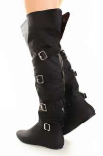 Womens Over The Knee Thigh High Buckle Black Brown Beige Flat Riding 