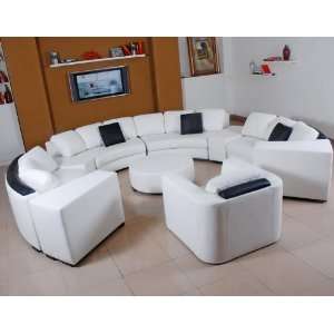    Pisa Leather Sectional Sofa Set   White / Black: Home & Kitchen