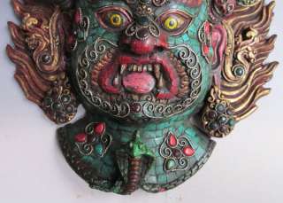 13 Old Tibet Tibetan Turquoise Protector Mahakala Mask Statue  