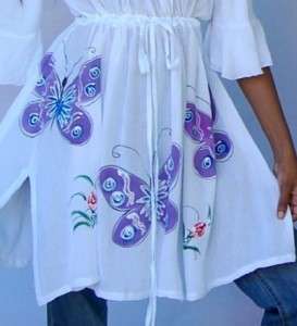 ZV664 WHITE/BLOUSE TOP SMOCK RUFFLED PAINTED 4X 5X 6X  