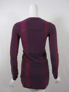 Burberry womens elsk bright damson check silk/wool sweater XS $495 New 