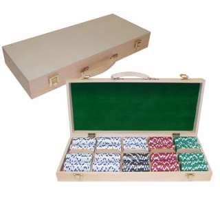 500 Pc Striped Dice Poker Chip Set with Wooden Case  