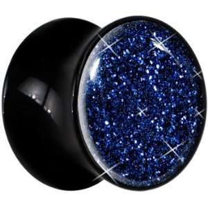  4 Gauge  Black Acrylic Midnight Blue Glitter Saddle Plug Jewelry