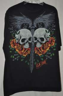 LA INK   Tattoo T Shirt Skull/Wings/Sword/Roses L/XL  