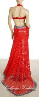 Wedding&Evening Party Red Lace Halter Gown Dress 054  