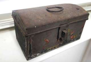 1800s antique HANDMADE TIN BOX w/TOLE PAINT folk art  