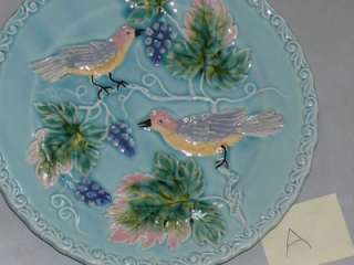 Antique Majolica German Zell Bird Berry Blue Plate A  