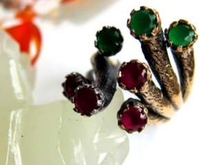 ADJUSTABLE TURKISH ARTISAN RING WITH RUBIES AND EMERALDS  