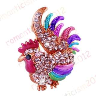 FREE Rooster Brooch Pin W Czech rhinestone crystals  