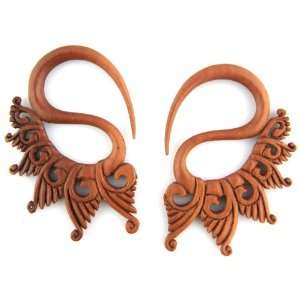 Psychedelic Thai Swan Hand Carved Sono Wood Earrings   Gauge 5mm / 4g