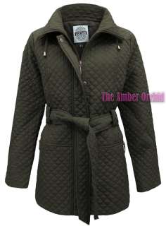 NEW WOMENS LADIES QUILTED PADDED ZIP BUTTON BELTED WINTER JACKET COAT 