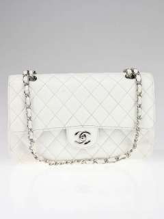 Chanel White Quilted Caviar Leather Medium Classic Double Flap Bag 