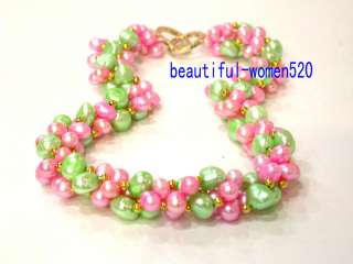 3strand pink and green pearl necklace I starting so low price, i 