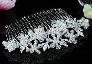 Bridal Handmade Flower Hair Comb use Swarovski Crystal T1441  