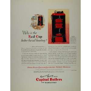  1930 Ad Red Cap Capitol Heating Oil Boiler Radiator 