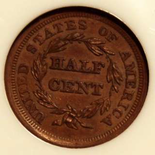 1856 HALF CENT BEAUTIFUL NGC MS 63 BROWN  