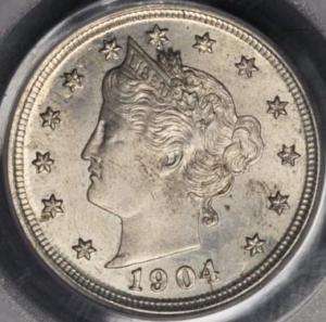 1904 5c PCGS MS 64 FLIPOVER DBL STRUCK IN COLLAR ~ERROR  