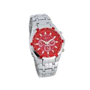    Round Dial Steel Band Men Boys Wrist Watch Red: Everything Else