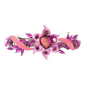  This Barrette Got Heart Pink And Purple Flowers And Heart Ribbon 