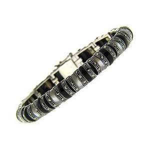   Sterling Silver Marcasite Black Onyx and Mother of Pearl Bracelet