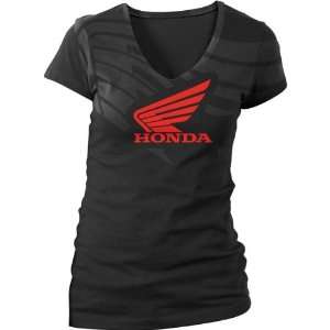 Honda Abstract Wings V Neck Womens Short Sleeve Sports Wear Shirt 