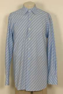 GEMELLI MILANO Baby Blue Striped Cotton Mens Dress Shirt SZ 16 1/2 R 