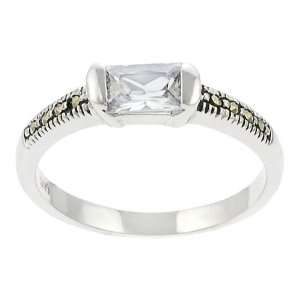    Sterling Silver Marcasite with Emerald cut CZ Ring Jewelry