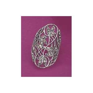   : Sterling Silver Filigree Ring, Marcasite, 1 3/8 inch wide: Jewelry