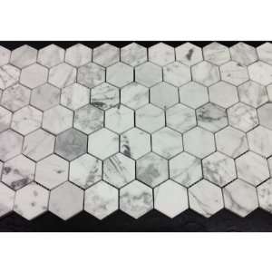 Italian White Carrara 2 Polished Hexagon Mosaic Tile on 12x12 Sheet 