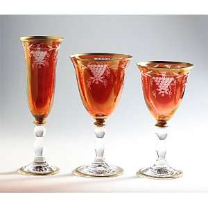  Intrada Italy Ruby Wine Glasses with Grape Design & Gold 