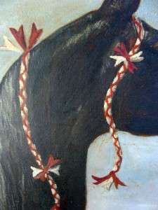 FOLK ART AMERICAN ANTIQUE HORSE OIL PAINTING 1900S OLD  