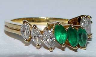 Mayors 18K Gold Ring Marquise Diamond Emerald Band 6.25  