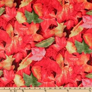   Autumn Wind Fall Leaves Red Fabric By The Yard Arts, Crafts & Sewing