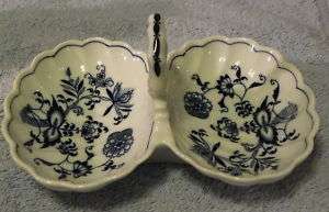 Blue Danube Onion Handled 2 Part Relish Dish 7 1/4  