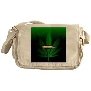    Khaki Messenger Bag Marijuana Joint and Leaf 