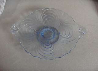 Vintage Ice Blue Depression Glass Handled Plate Swirls  