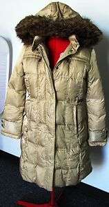 NEW JONES NEW YORK WOMENS DOWN JACKET FAUX FUR HOOD TAN SIZE LARGE 