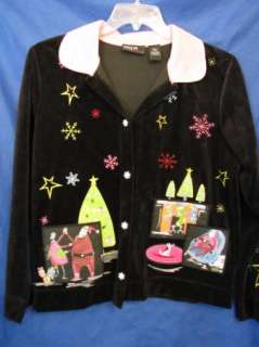 ONQUE Christmas VELOUR TOP Ugly Sweater Party? SANTA M  