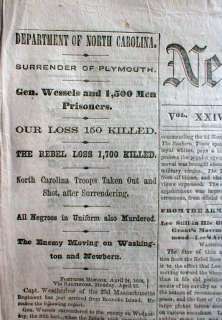 1864 Civil War newspaper Battle PLYMOUTH North Carolina  