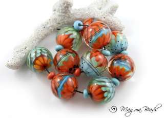 Magma Beads ~Coral Sea~ Handmade Lampwork Beads.  