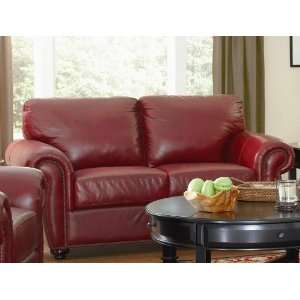  Adalia Love Seat in Burgundy Leather: Home & Kitchen